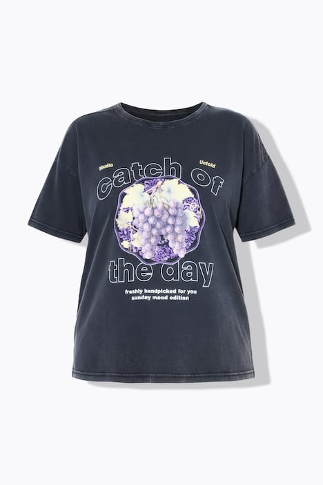 T-Shirt, Grapes Print, Vintage Look, Halbarm