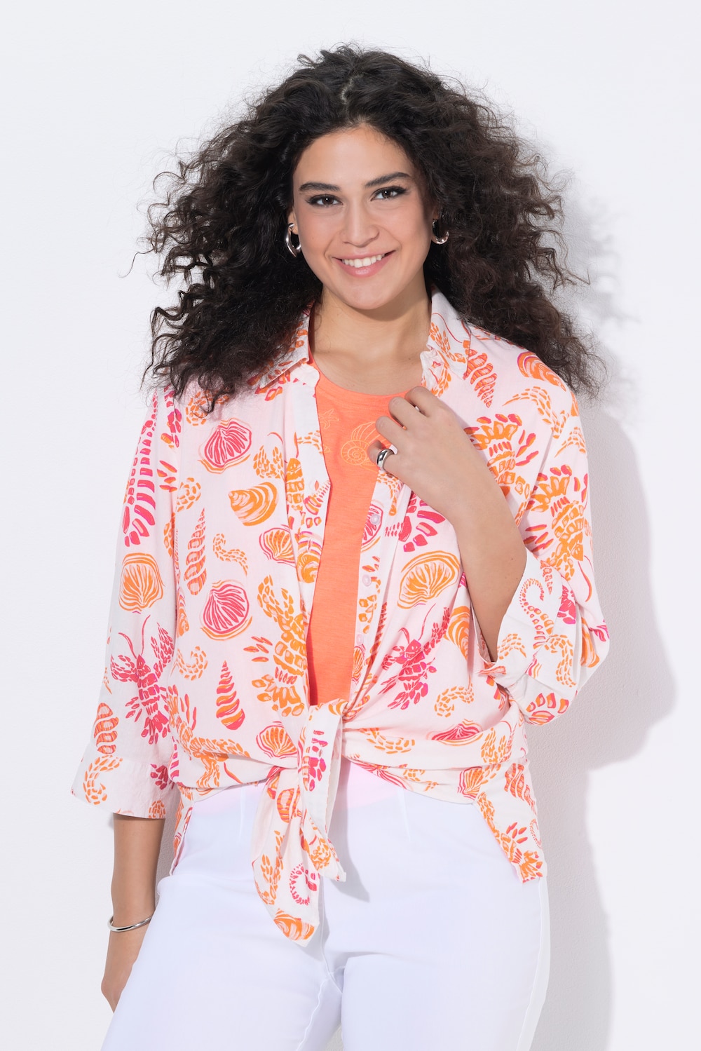 Hemdbluse, Leinenmix, Hemdkragen, 3/4-Arm