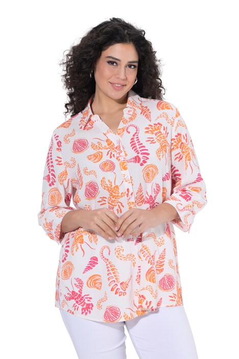 Košilová halenka, lněná směs, košilový límec, 3/4 rukáv