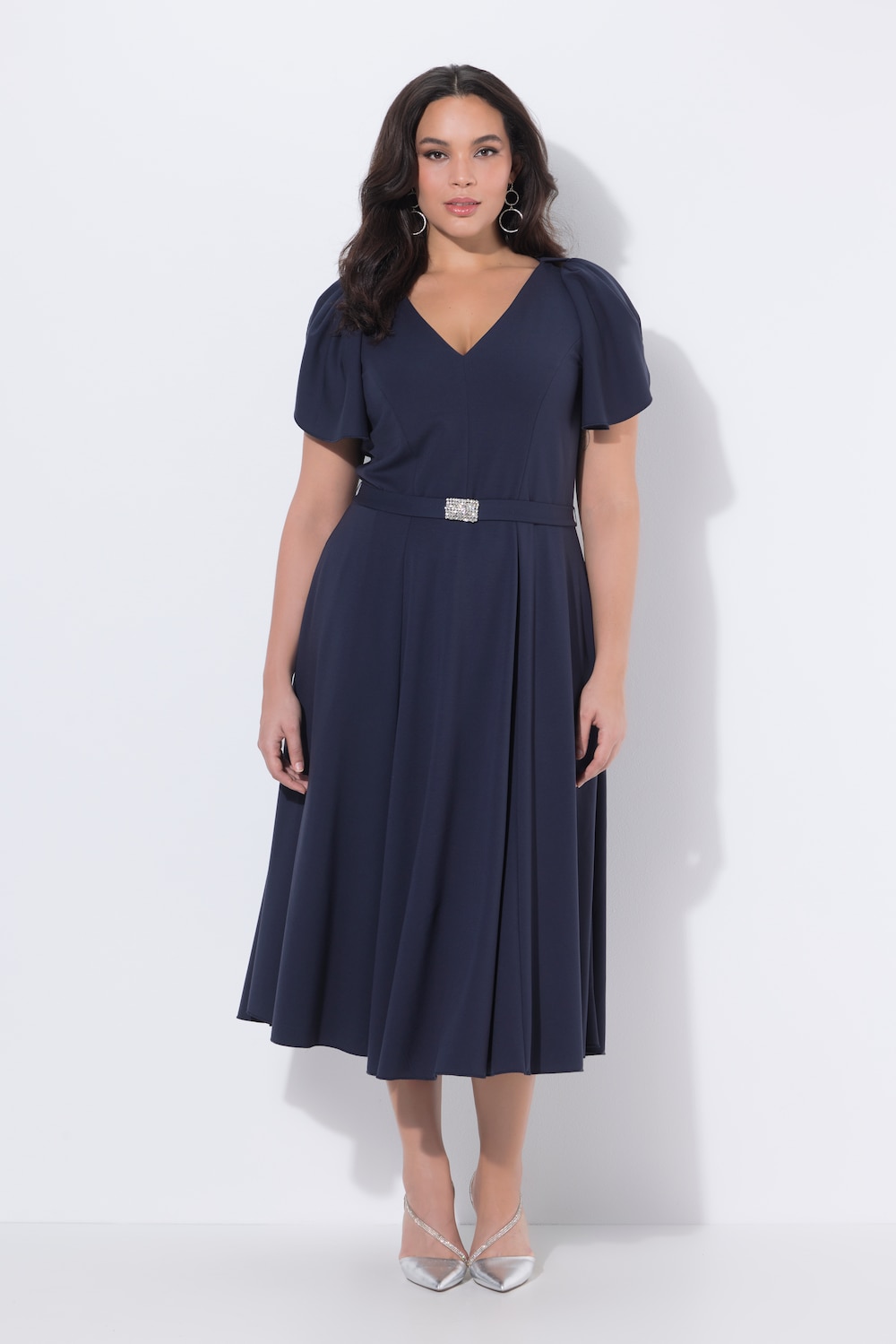 Große Größen Midi-Abendkleid, Damen, blau, Größe: 50, Viskose/Synthetische Fasern, Ulla Popken