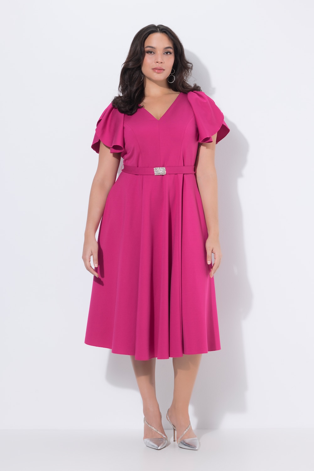 Große Größen Midi-Abendkleid, Damen, rosa, Größe: 52, Viskose/Synthetische Fasern, Ulla Popken