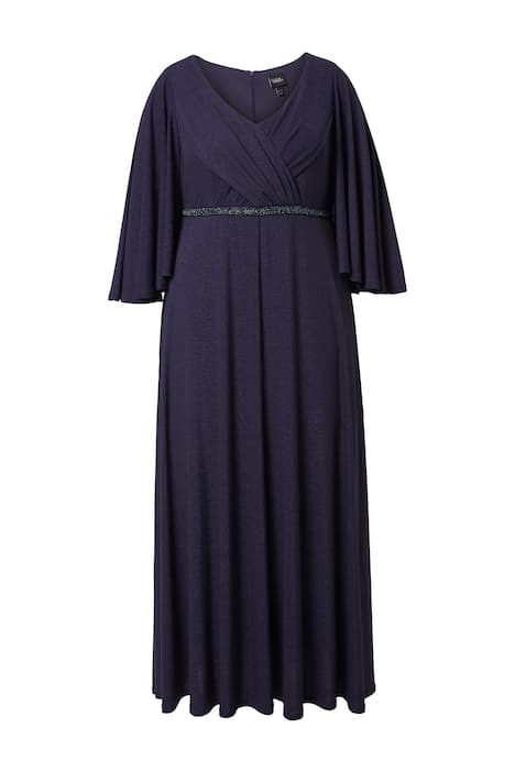 Večerní maxi šaty, řasení, výstřih do V, krátké křidélkové rukávy