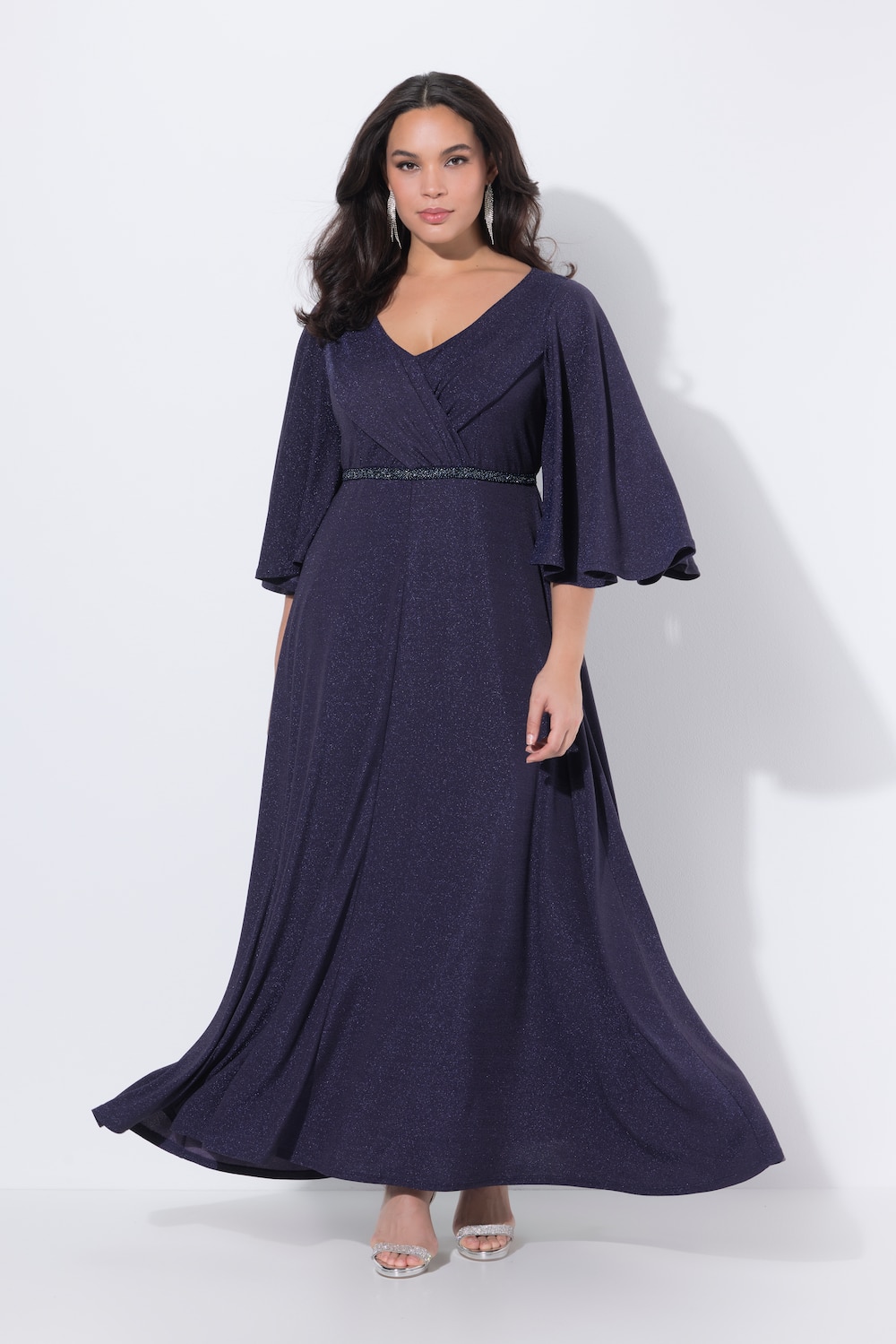 Große Größen Maxi-Abendkleid, Damen, blau, Größe: 44, Polyester/Synthetische Fasern/Metallische Fasern, Ulla Popken