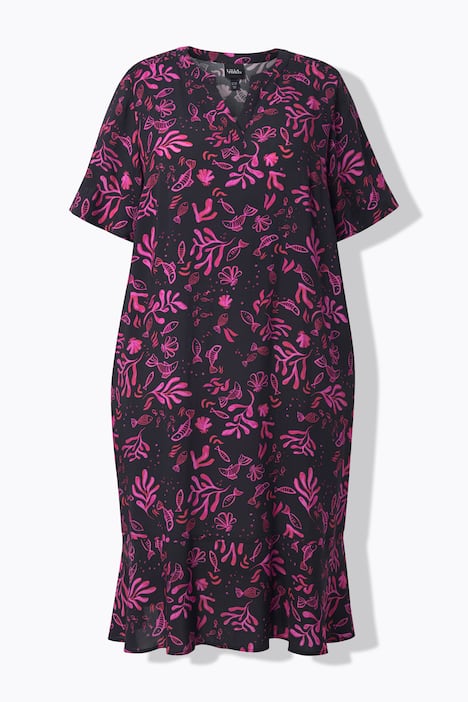 Vibrant Coral Print Midi Dress