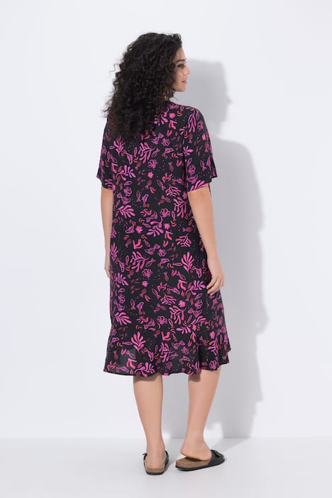 Vibrant Coral Print Midi Dress