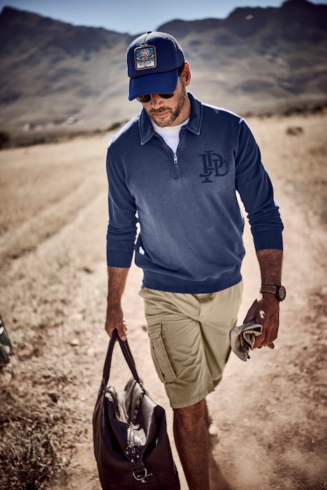 sweatshirt, polokraag, rits, borstprint, tot 8XL