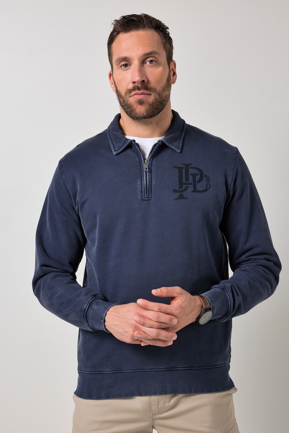JP1880 Sweatshirt, Polokragen, Zipper, Brustprint, bis 8 XL