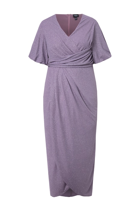 Maxi šaty, zavinovací střih, V výstřih, balónový poloviční rukáv