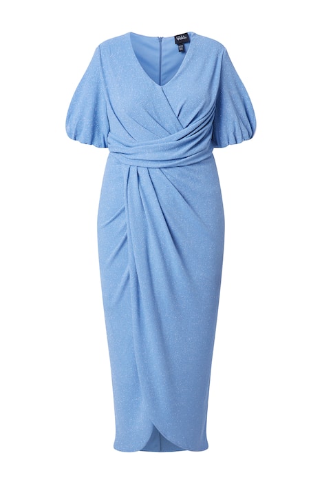 Maxi šaty, zavinovací střih, V výstřih, balónový poloviční rukáv