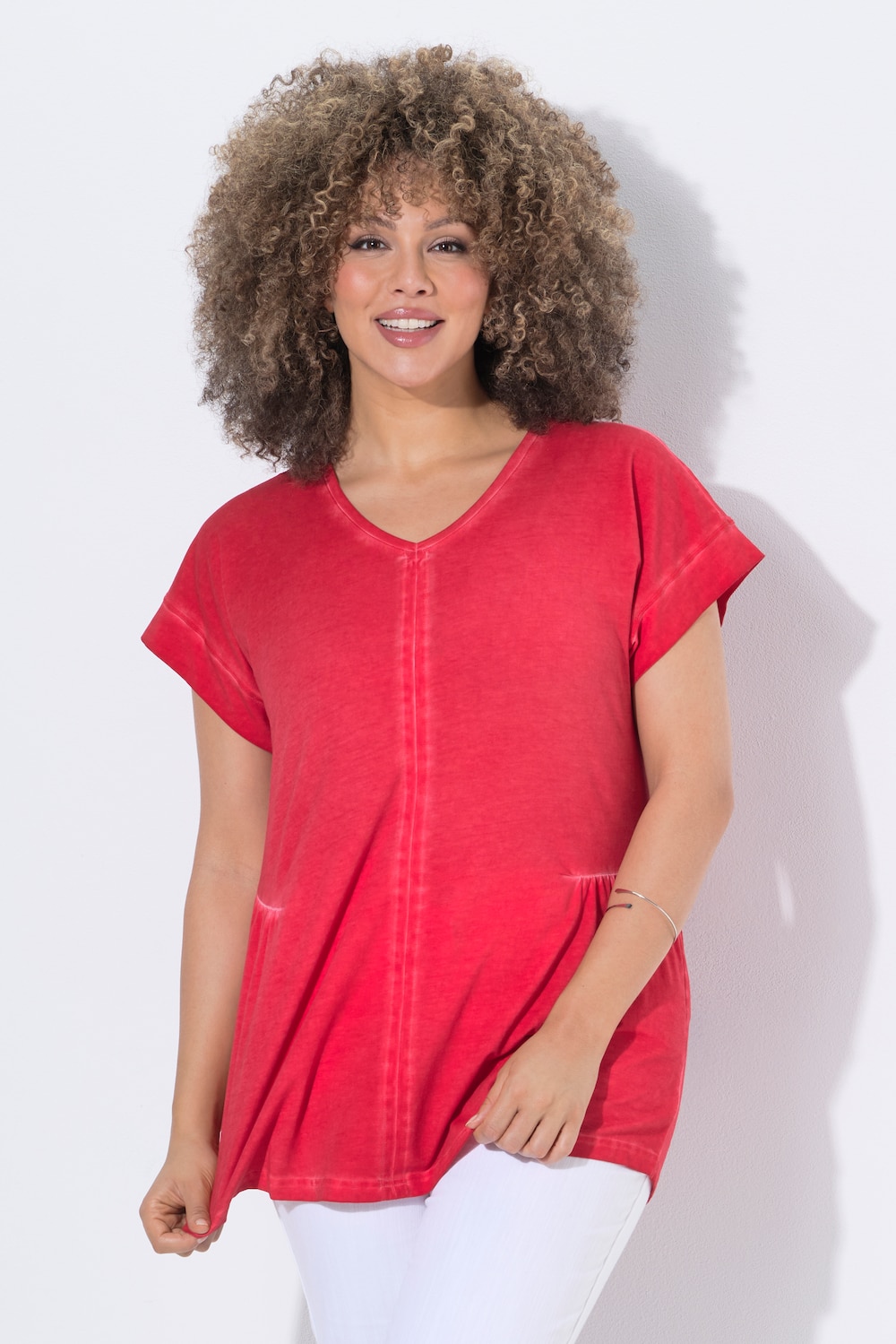 T-shirt, cold dyed, oversized, V-hals, korte mouwen