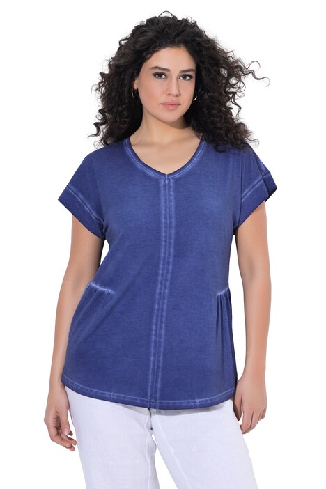 Tričko, barvené za studena, volný střih, V-výstřih, polodlouhý rukáv