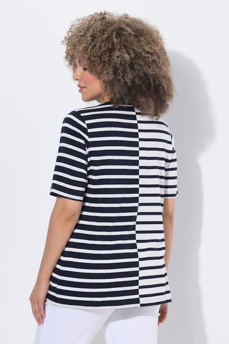 T-shirt, paski, klasyczny krój, okrągły dekolt, rękaw 1/2, mieszanka modalu