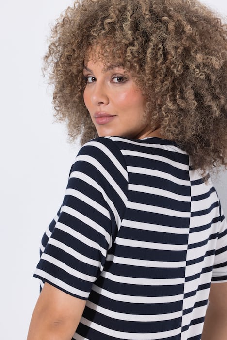 T-shirt, paski, klasyczny krój, okrągły dekolt, rękaw 1/2, mieszanka modalu
