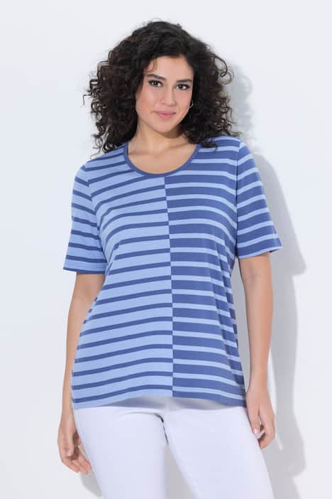 T-shirt, paski, klasyczny krój, okrągły dekolt, rękaw 1/2, mieszanka modalu