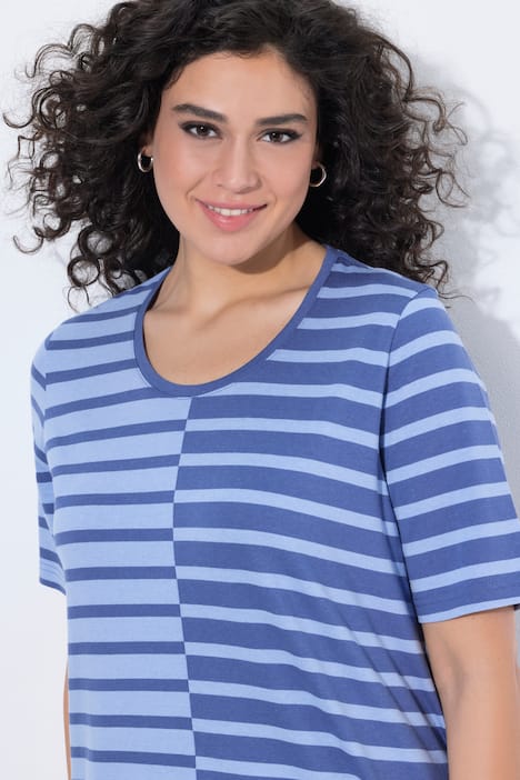 T-shirt, paski, klasyczny krój, okrągły dekolt, rękaw 1/2, mieszanka modalu