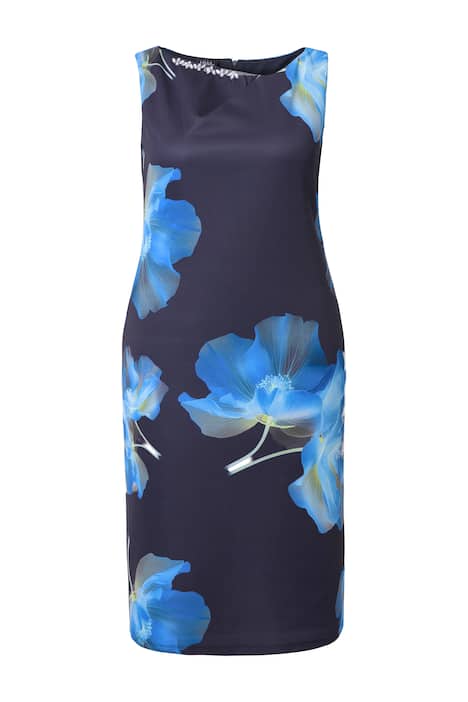 Scuba midi šaty, květy, lodičkový výstřih, bez rukávů