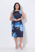 Robe midi sans manches, tissu scuba motif floral, encolure bateau et coupe évasée