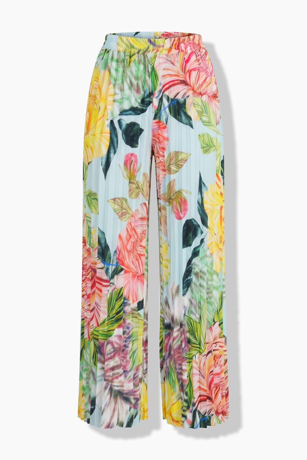 Plissee-Hose, Blüten, weites Bein, Elastikbund