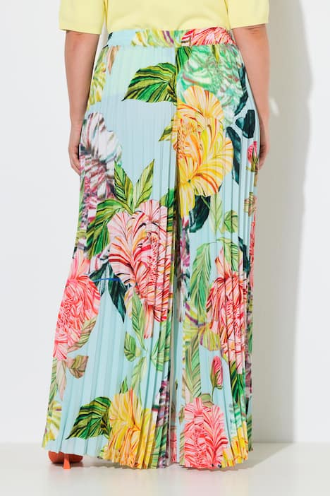 Plissee-Hose, Blüten, weites Bein, Elastikbund
