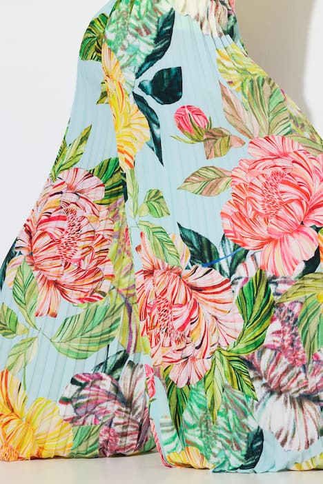 Plissee-Hose, Blüten, weites Bein, Elastikbund