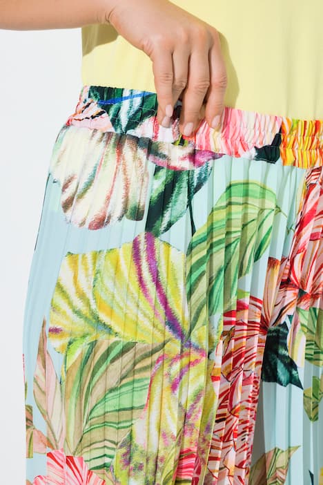 Plissee-Hose, Blüten, weites Bein, Elastikbund