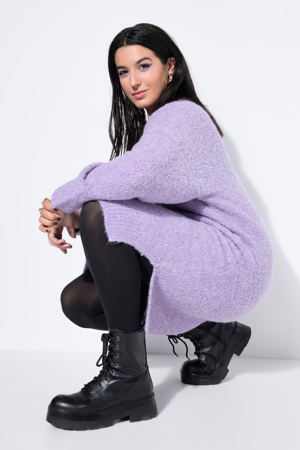 Strik-kjole, oversized i blød strik med lange ærmer