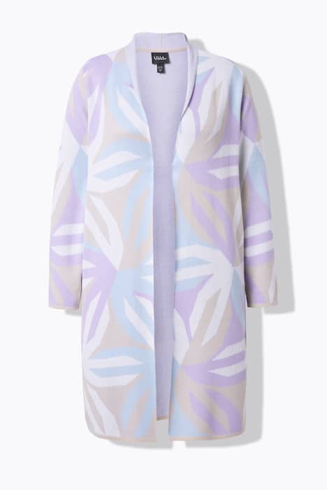 Lang vest, grafisch patroon, opstaande kraag, lange mouwen