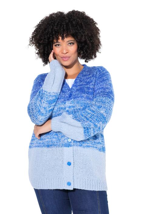 Rozepínací svetr, rovný střih, melanž úplet, balónové rukávy