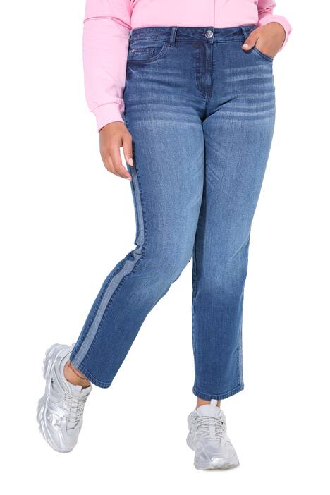 Džíny , rovný střih, postranní pruhy, 5 kapes