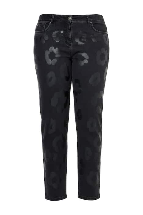 Boyfriend džíny, sterčové džínovina, lesklý leopardí potisk
