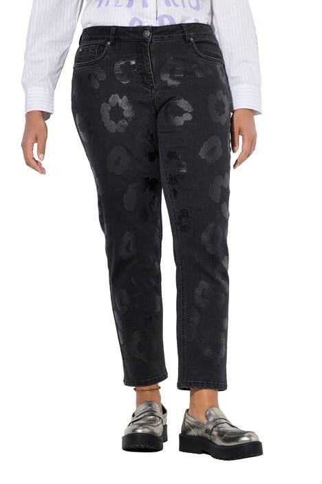 Boyfriend džíny, sterčové džínovina, lesklý leopardí potisk