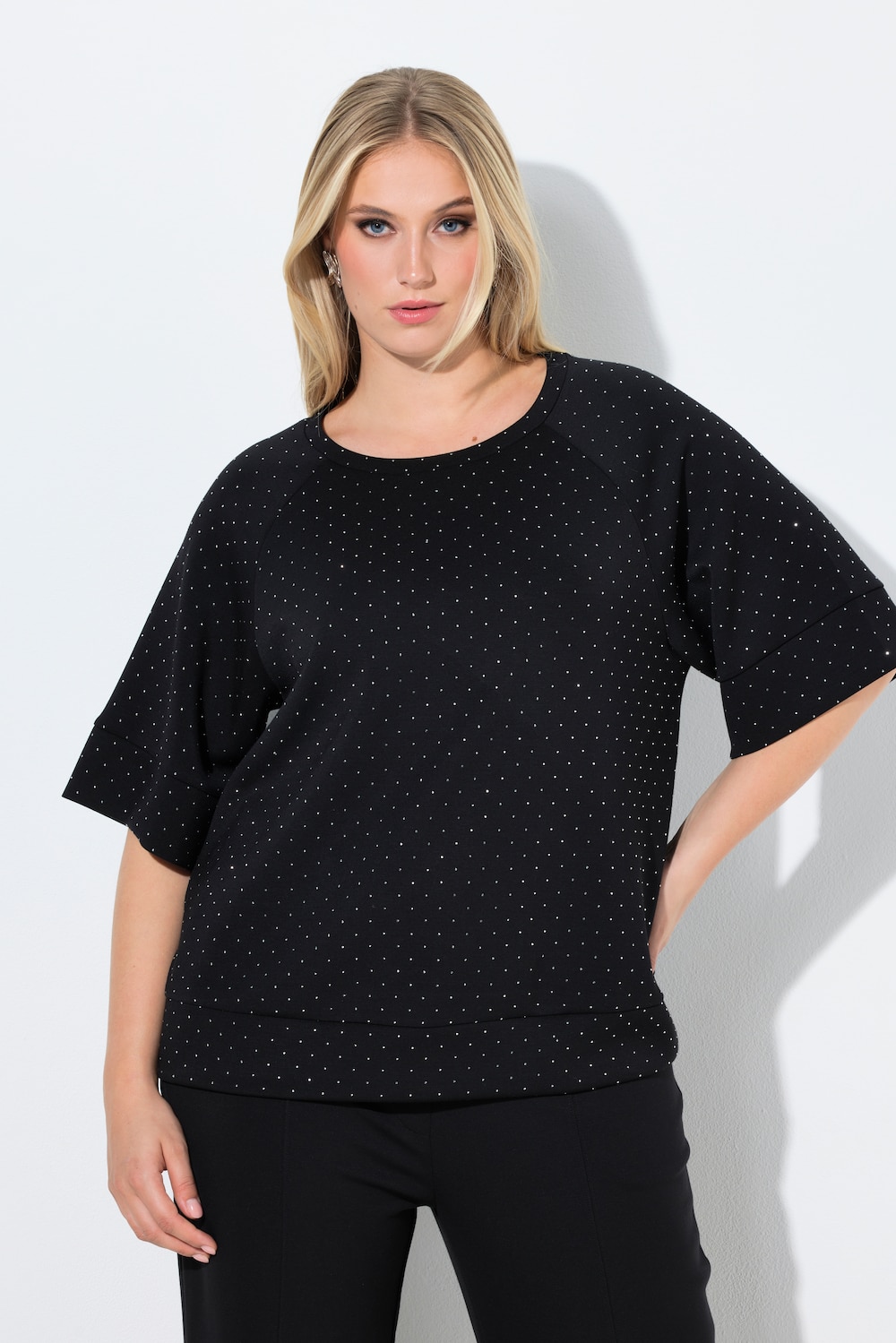 Große Größen Sweatshirt, Damen, schwarz, Größe: 42/44, Synthetische Fasern/Polyester, Ulla Popken