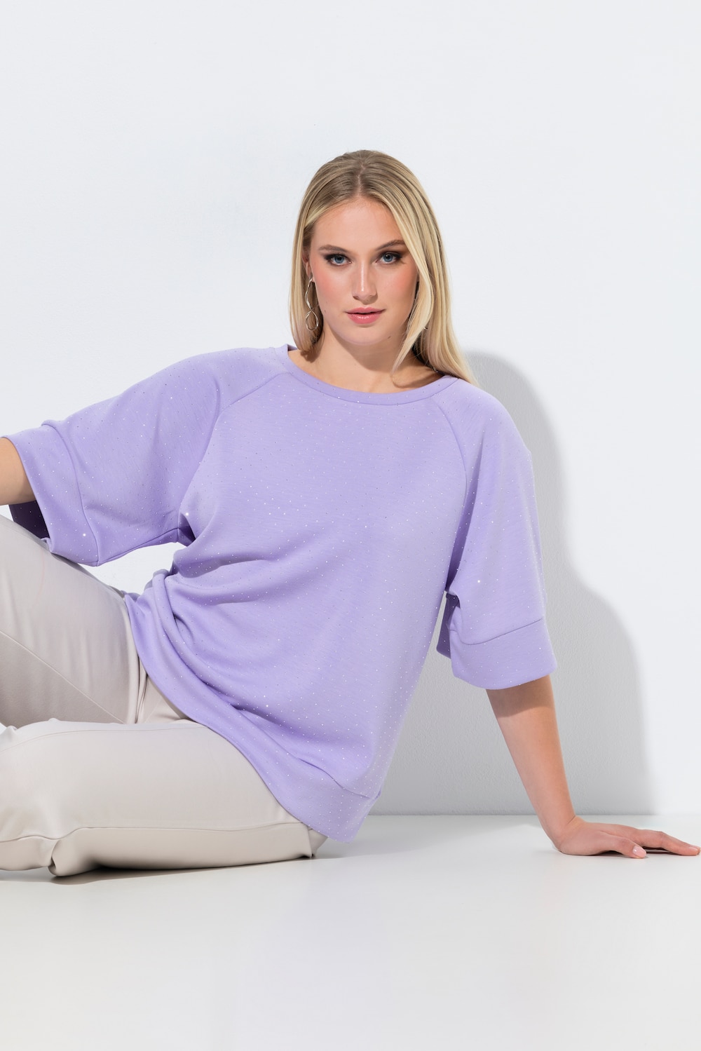 Sweatshirt, Ziersteine, Rundhals, Halbarm, Modalmix