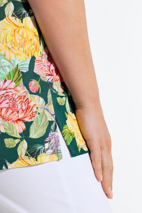 Slinky shirt, bloemen, A-lijn, V-hals, korte mouwen