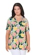 Splývavý top, květinový vzor, áčkový střih, V výstřih, polodlouhý rukáv