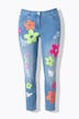 Jean 5 poches longueur 7/8, applications florales, coupe Straight Fit