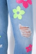 Jean 5 poches longueur 7/8, applications florales, coupe Straight Fit