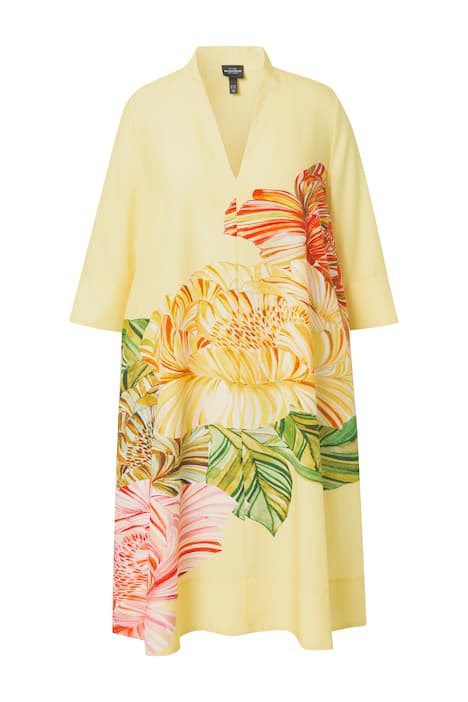 Midi šaty, květinový potisk, kalichový límec, 3/4 rukávy, lyocell