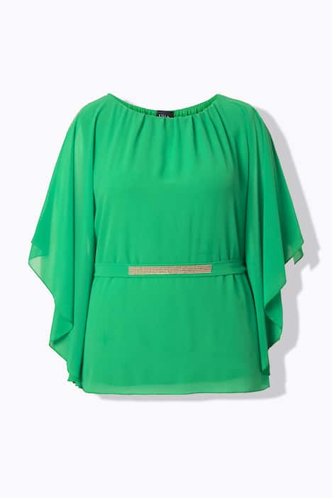 Bluse, Ziersteine, U-Boot-Ausschnitt, Fledermausarm