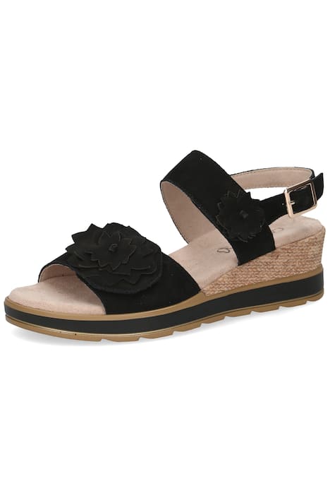 Kožené sandálky Caprice, květiny, suchý zip, šířka G