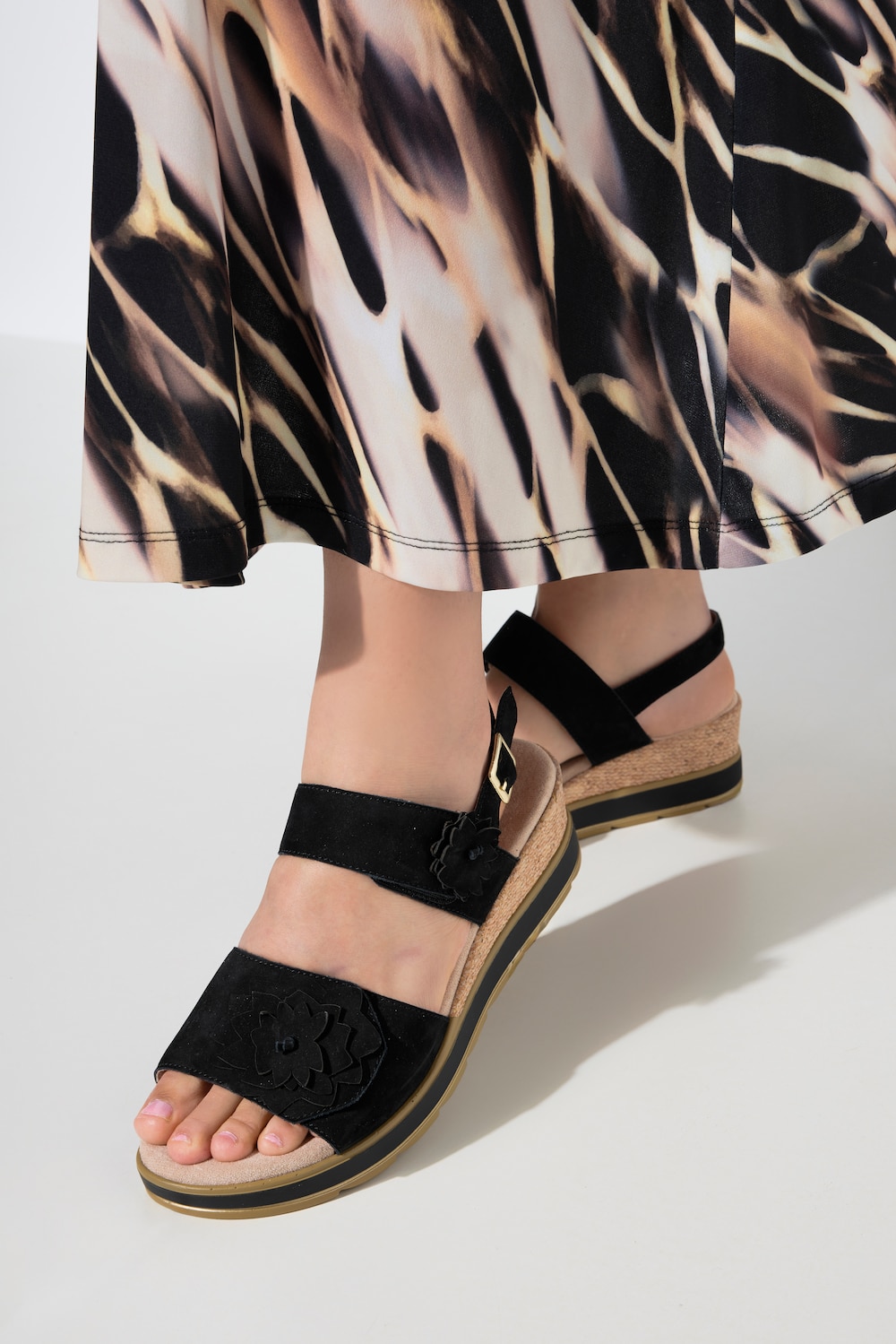 Caprice Leder-Sandaletten, Blüten, Klett, Weite G