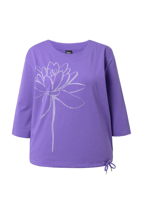 Tričko, ozdobné kamínky, kulatý výstřih, 3/4 rukávy, stuha na lemu