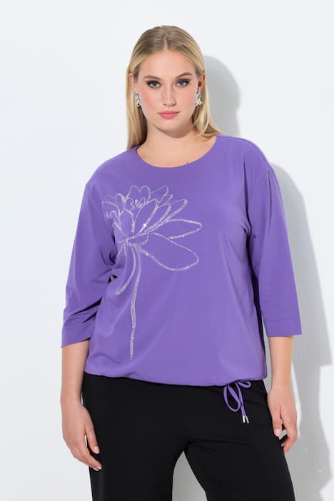 Shirt, siersteentjes, ronde hals, 3/4-mouwen, zoomband