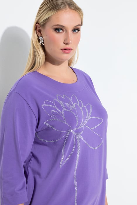 Shirt, siersteentjes, ronde hals, 3/4-mouwen, zoomband