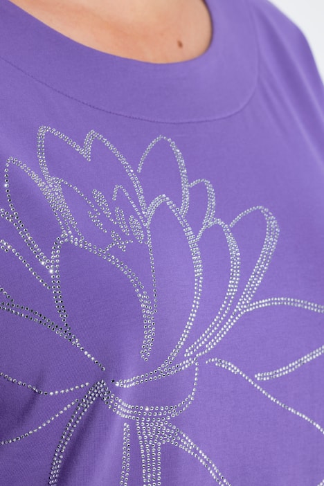 Shirt, siersteentjes, ronde hals, 3/4-mouwen, zoomband