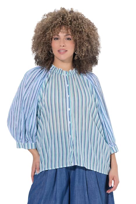 Halenka, pruhy, volný střih, stojáček s volánkem, 3/4 rukáv