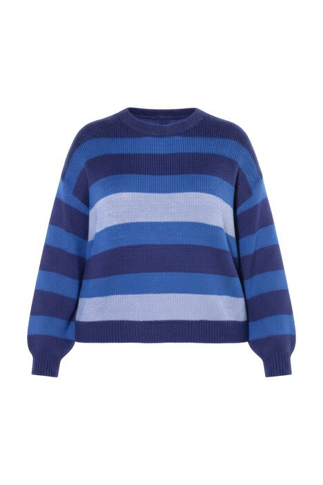 Svetr, volný střih, blokové pruhy, balónové dlouhé rukávy