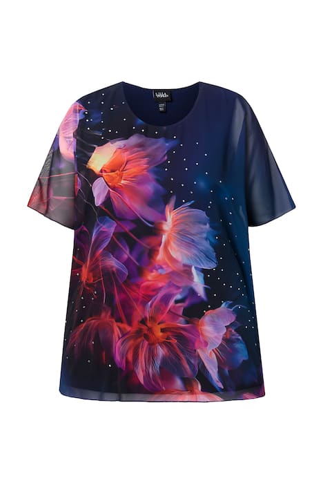 Halenka, květinový vzor, dvouvrstvá, áčkový střih, kulatý výstřih, polo rukávy