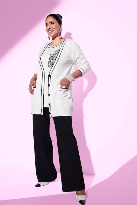 Twinset-Strickjacke, Streifen, V-Ausschnitt, Langarm