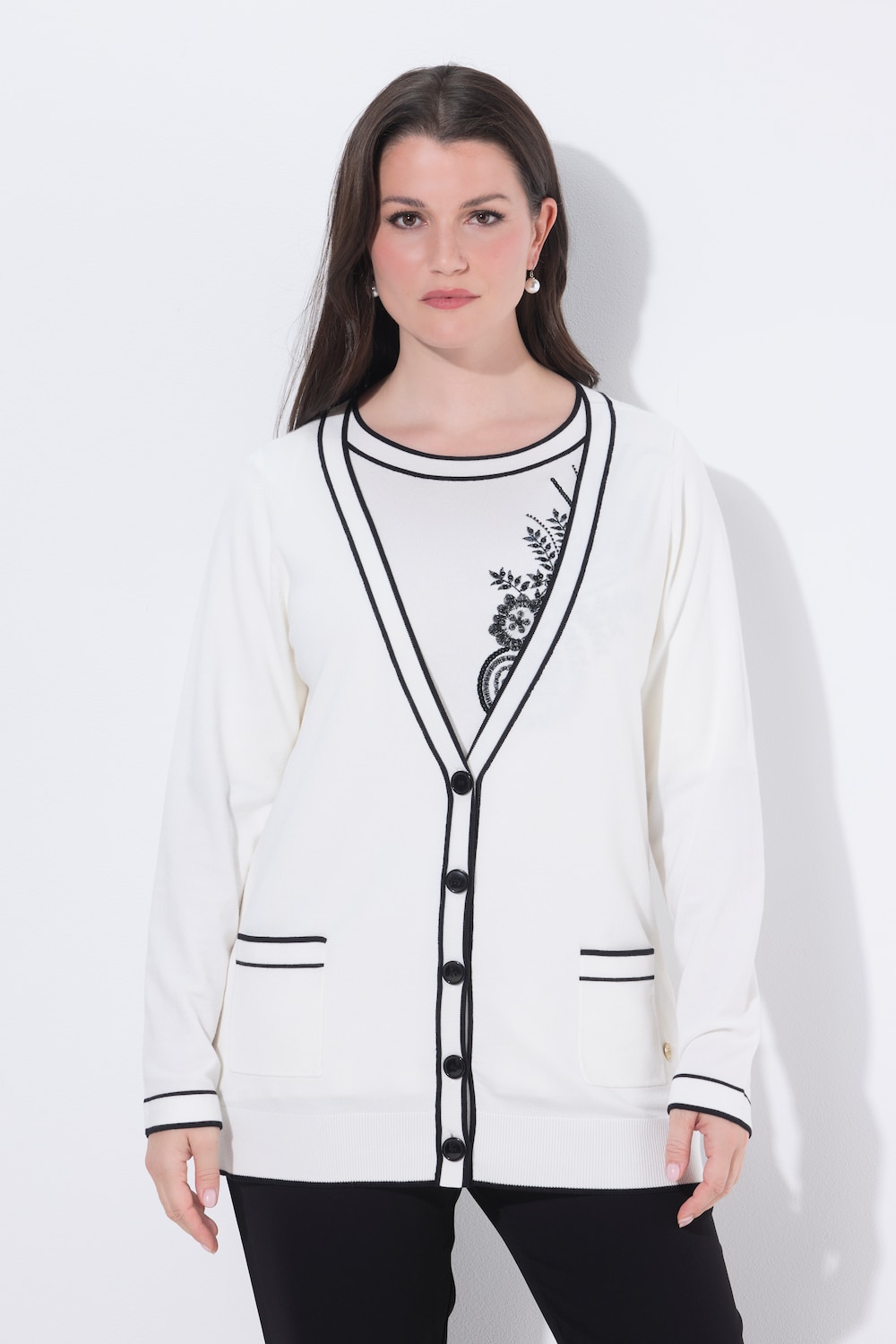 Große Größen Twinset-Strickjacke, Damen, weiß, Größe: 46/48, Viskose/Synthetische Fasern, Ulla Popken